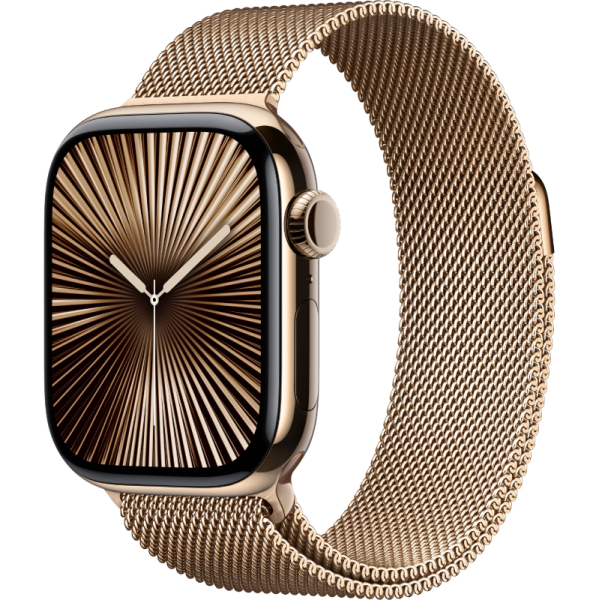 Apple Watch Series 10 42mm Gold Titanium Case Gold Stainless Steel Milanese Loop